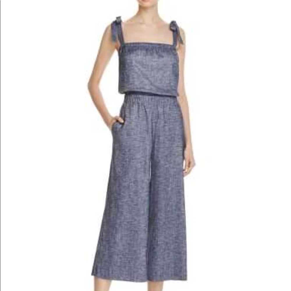 Theory tie shoulder chambray crop jumpsuit. Sz 8